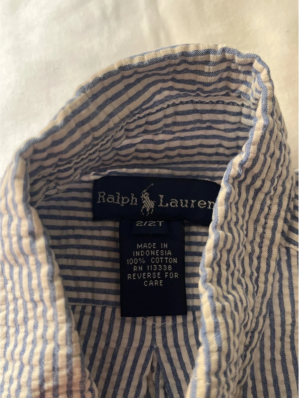 Ralph Lauren Boys' Blue and White Striped Button-Down Shirt 2T
